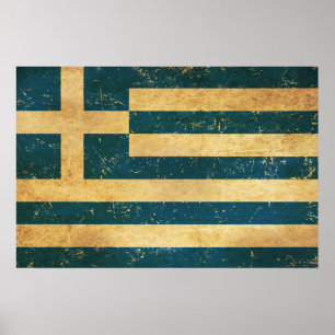 Poster Grèce Drapeau Vintage Grunge Design