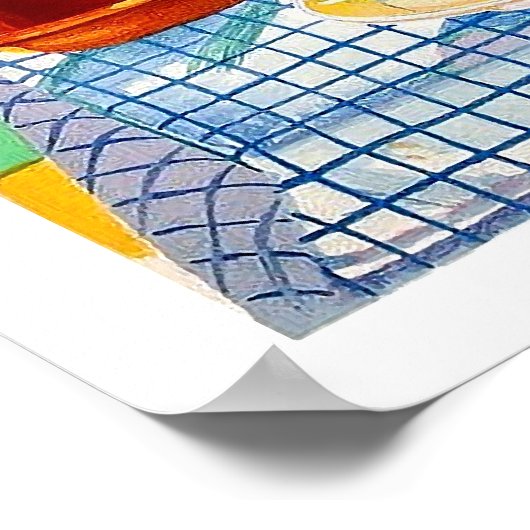 Poster Grèce, fruits sur table, fenêtre vue paysage (Coin)