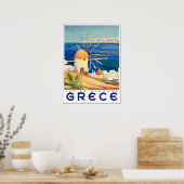 Poster Grèce, île de Mykonos, moulin à vent en bord de me (Cuisine)