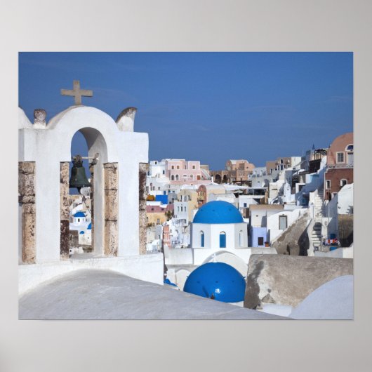 Poster Grèce, Santorin. Clocher et dômes bleus de 2 (Devant)