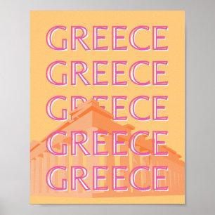 Poster Grèce Travel Art, Summer Travel Art, Orange