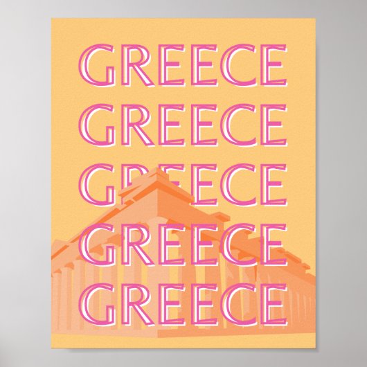 Poster Grèce Travel Art, Summer Travel Art, Orange (Devant)