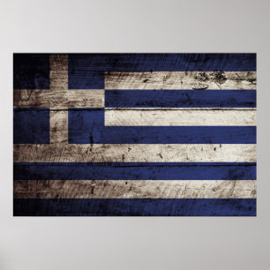 Poster Greece Flag on Old Wood Grain