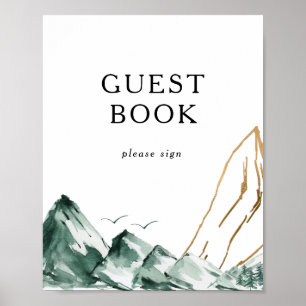 Poster Green and Gold Mountain Guest Book Sign