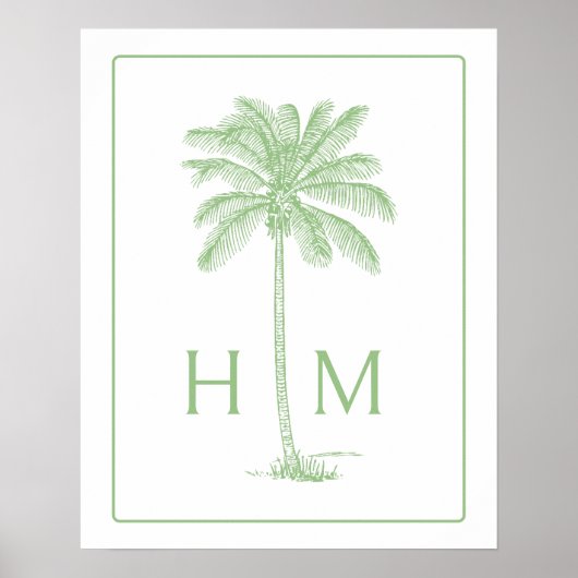 Poster Green and White Palm Palmetto Tree Monogram (Devant)