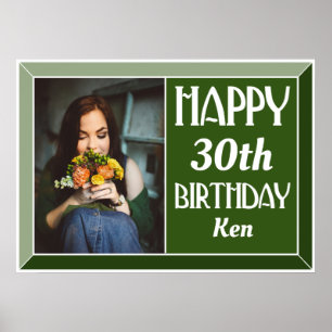 Poster Green Art Deco 30th Birthday Photo
