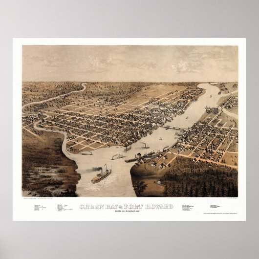 Poster Green Bay, WI Carte panoramique - 1867 (Devant)