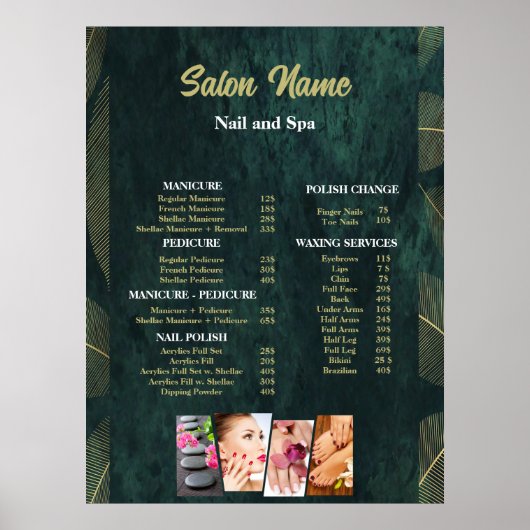 Poster Green Beauty Nail Salon Prix du menu (Devant)