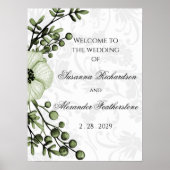 Poster Green Berry Wreath Boho Mariage damassé Bienvenue (Devant)