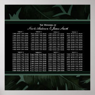 Poster Green & Black Chic Tropical Leaves Seating Chart
