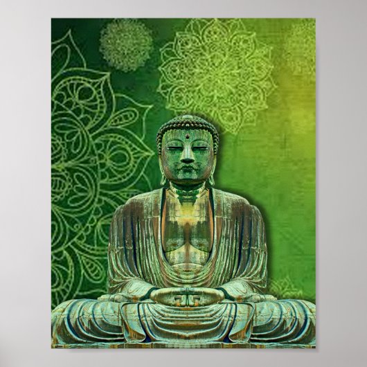 Poster Green Buddha Lotus Flower (Devant)