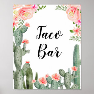 Poster Green Cactus Taco Bar Fête des mariées Rose Floral
