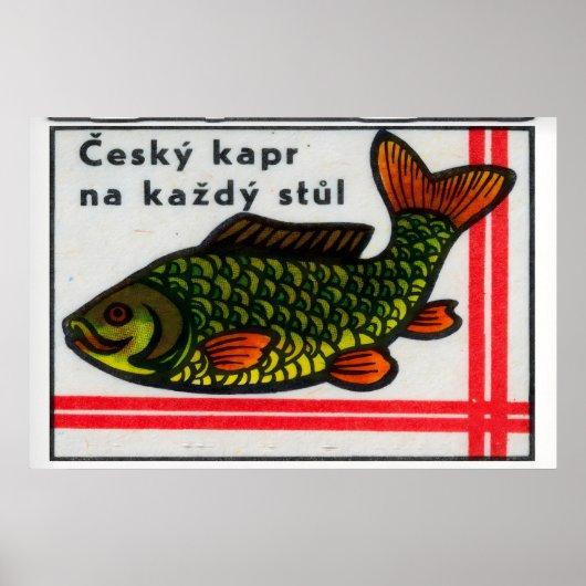 Poster Green Carp Fish - Matchbox Print - Czech Wall Art (Devant)