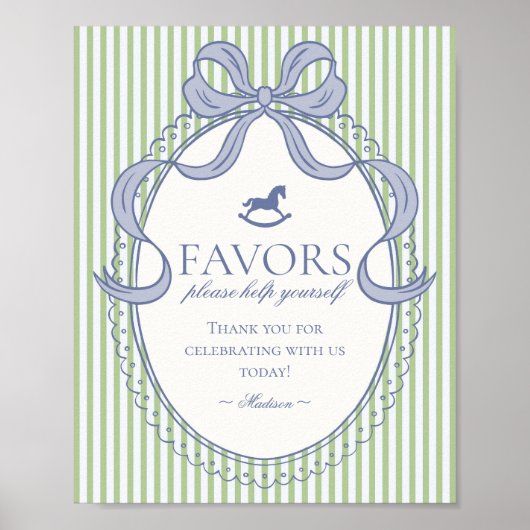 Poster Green Coquette Bow Rocking Horse Favors Sign (Devant)