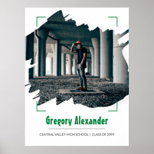 Poster Green Edgy Abstrait Brushstroke Photo Graduation