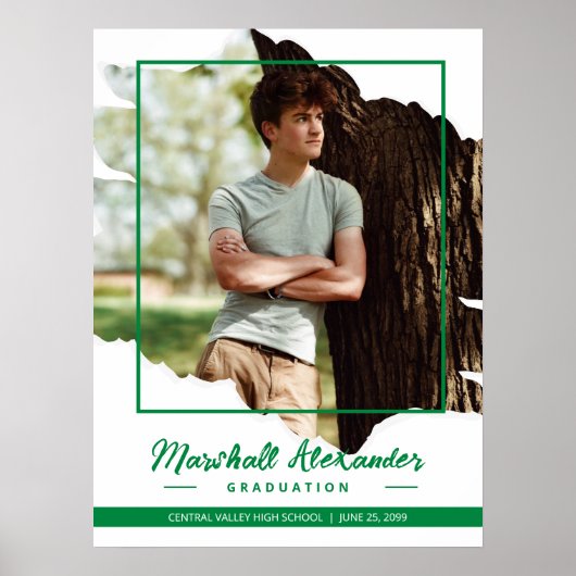 Poster Green Edgy Abstrait Torn Photo Graduation (Devant)