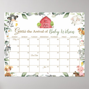 Poster Green Farm Animals Guess Baby's due Date de Jeu