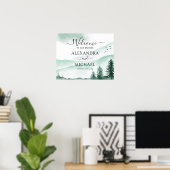 Poster Green Forest Mountain Rustic Watercolor Mariage (Bureau à domicile)