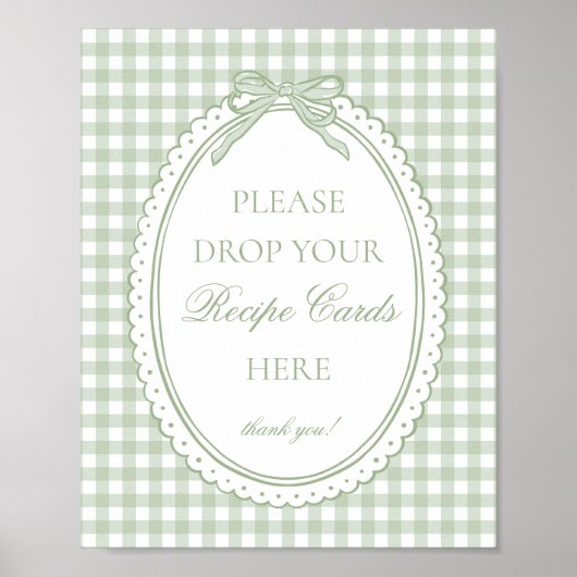 Poster Green Gingham Coquette Bow Share a Recipe (Devant)
