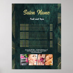Poster Green Gold Beauty Nail Salon Prix du menu