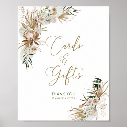Poster Green & Gold Boho Botanical Wedding Cartes & Cadea (Devant)