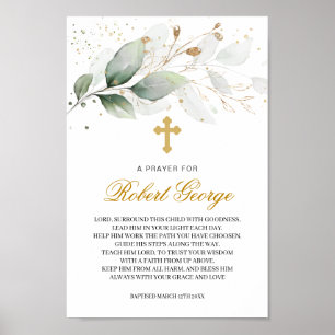 Poster Green Gold Foliage Cross Genre Baptême neutre