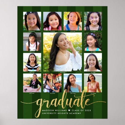 Poster Green Graduation K-12 Photo Collage Gold Script (Devant)