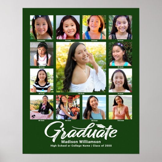 Poster Green Graduation K–12 Photo Collage Script Modern (Devant)