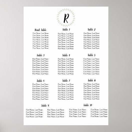 Poster Green Laurel - Affectation de tables Mariages (Devant)