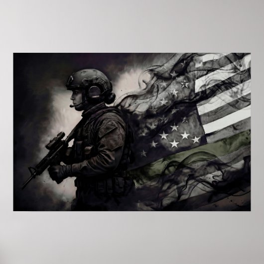 Poster Green Line American Flag Military Female Tribute (Devant)