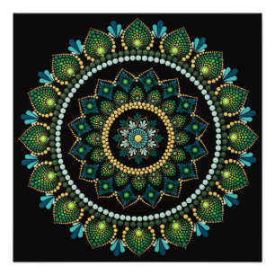 Poster Green Mandala Handpainted Sacred Geometry