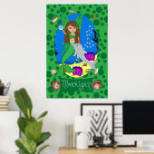 Poster Green Mermaid with wings and Dolphin Print (Bureau à domicile)