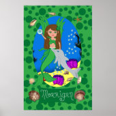 Poster Green Mermaid with wings and Dolphin Print (Devant)