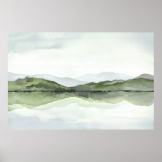 Poster Green Mountain Reflections Aquarelle Paysage