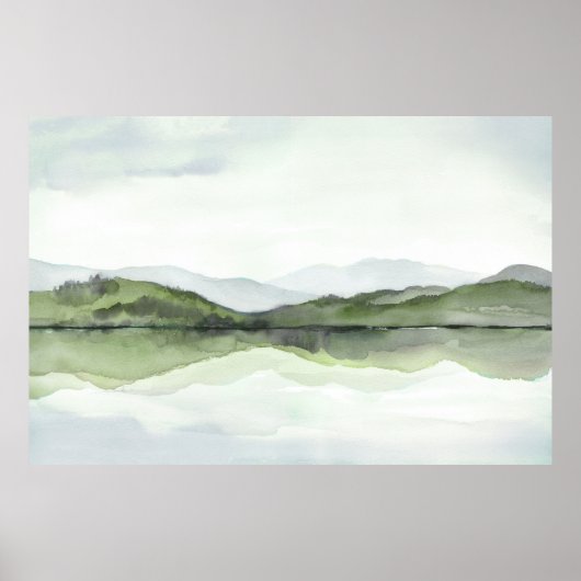 Poster Green Mountain Reflections Aquarelle Paysage (Devant)