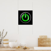 Poster " Green On " Black Power Button (Cuisine)