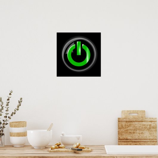 Poster " Green On " Black Power Button (Cuisine)