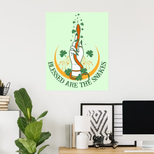 Poster Green & Orangle All Snakes Day Shamrock Serpent (Bureau à domicile)