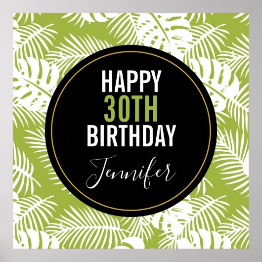 Poster Green Palm Feuille Rainforest Motif Anniversaire (Devant)