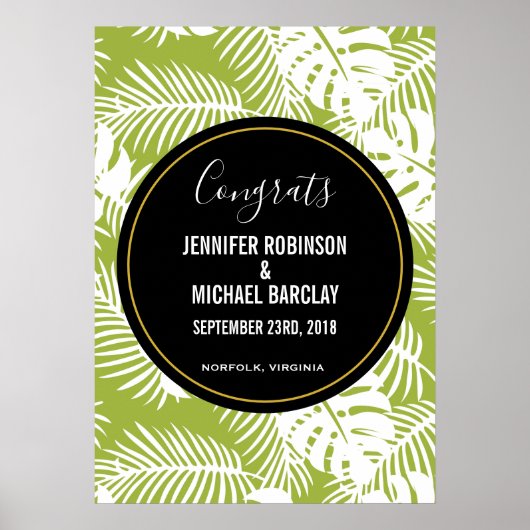 Poster Green Palm Leaves Rainforest Pattern (Devant)