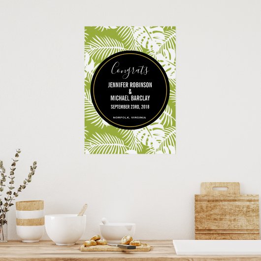 Poster Green Palm Leaves Rainforest Pattern (Cuisine)