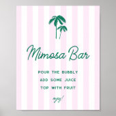 Poster Green Palms Pink Stripes Mimosa Bar (Devant)