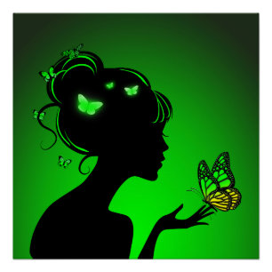Poster Green Papillons Perfect Poster