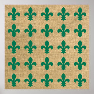 Poster Green Parisian Moods Fleur de Lys Motif