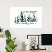 Poster Green Pine Forest We Need the Trees (Bureau à domicile)