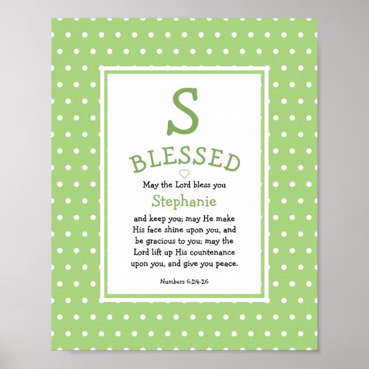 Poster Green Polka Dot Name Blessing Nursery (Devant)
