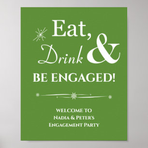 Poster Green Retro Eat Drink Soyez Fiançailles