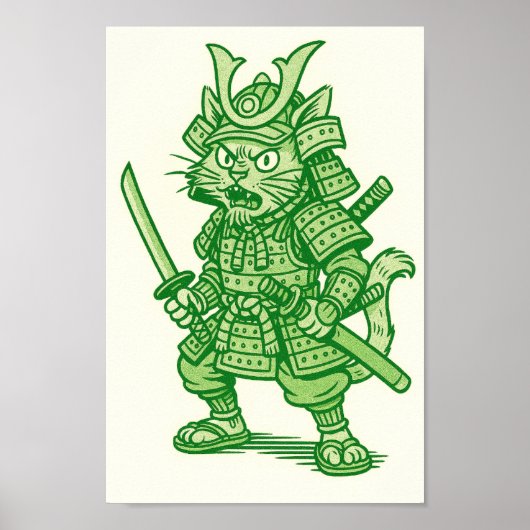 Poster Green Samurai Cat (Devant)