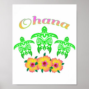 Poster Green Sea Turtles Hawaiian Ohana