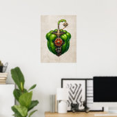 Poster Green Steampunk Bell poivron art mur, cuisine (Bureau à domicile)